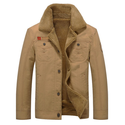 Cute Men's Warm Collar Fleece Winter Jacket Male 3XL Khaki