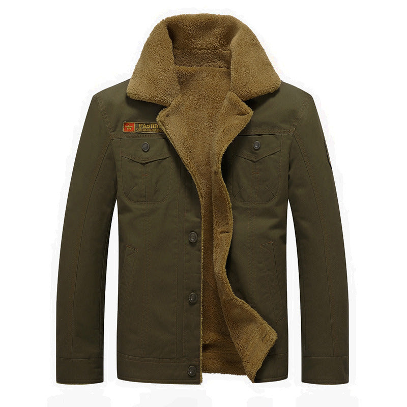 Cute Men's Warm Collar Fleece Winter Jacket Male L Army green