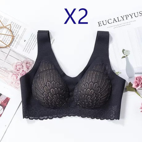 Comfy Women's Female Lace Bra Underwear Black skin2pcs L