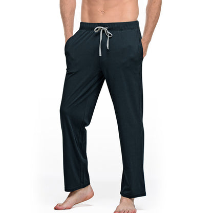 Cute Men's Male Cotton Solid Color Pyjamas Casual Pants Black 2XL