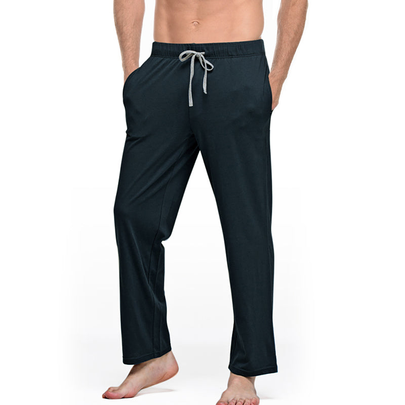 Cute Men's Male Cotton Solid Color Pyjamas Casual Pants Black 3XL