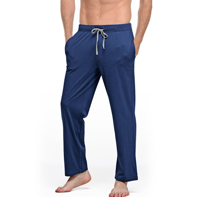 Cute Men's Male Cotton Solid Color Pyjamas Casual Pants Dark sapphire blue 2XL