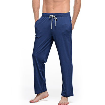 Cute Men's Male Cotton Solid Color Pyjamas Casual Pants Dark sapphire blue 2XL