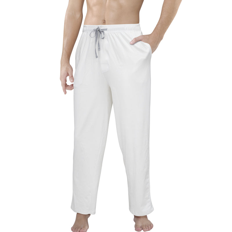 Cute Men's Male Cotton Solid Color Pyjamas Casual Pants White 2XL