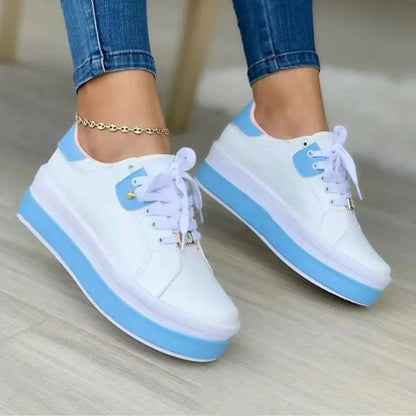 Women's Fashion Platform Sole Double Block Lace Up Sneakers Sky Blue 35