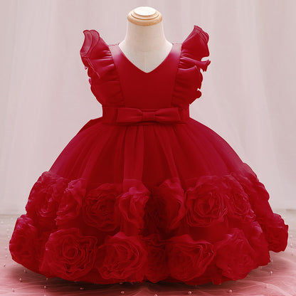 Lovely Girls' Princess Children's Dress Vest Red 100cm