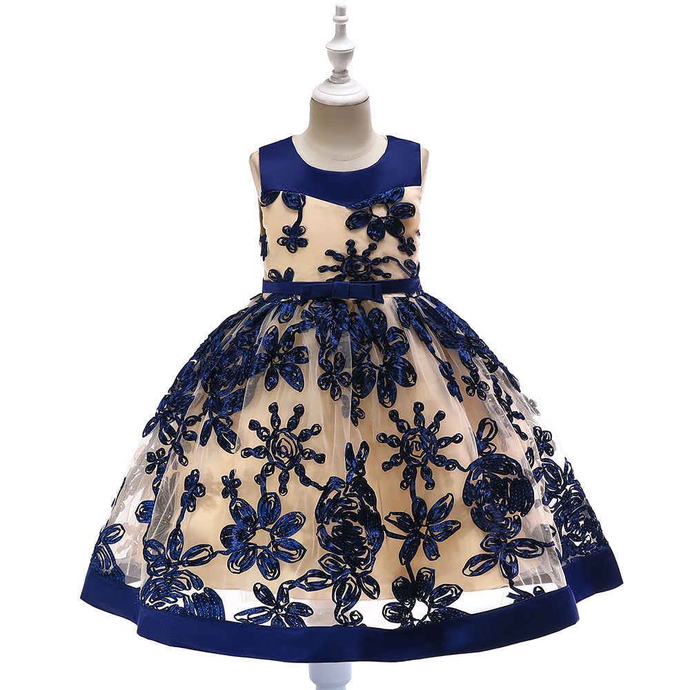 Lovely Children's Girls Applique Princess Dress Navy Blue 110cm