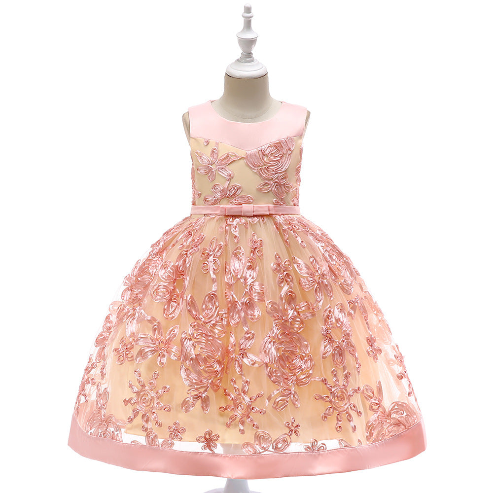 Lovely Children's Girls Applique Princess Dress Pink 110cm