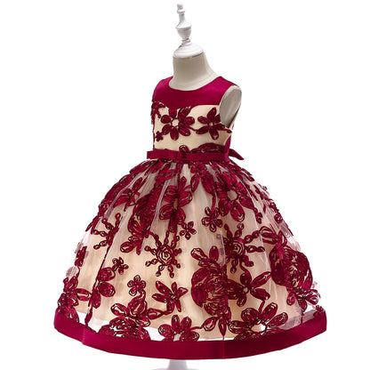 Lovely Children's Girls Applique Princess Dress Red 110cm