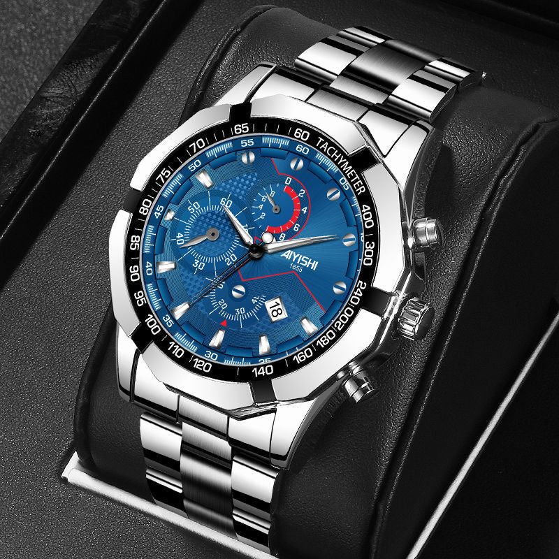 Elegant Stylish Full Automatic Non-Mechanical Watch For Men Silver Blue