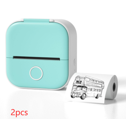 Portable Mini Thermal Label Printer Home Photo Printer Bluetooth All green 2pcs USB