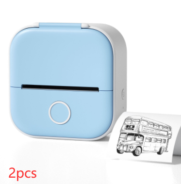 Portable Mini Thermal Label Printer Home Photo Printer Bluetooth Blue 2pcs USB