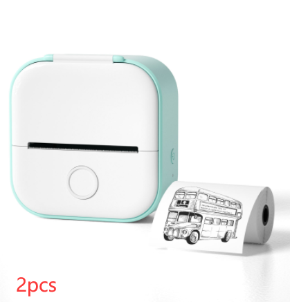 Portable Mini Thermal Label Printer Home Photo Printer Bluetooth Green 2pcs USB