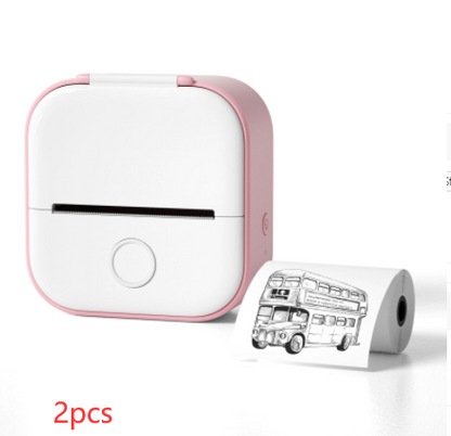 Portable Mini Thermal Label Printer Home Photo Printer Bluetooth Pink 2pcs USB