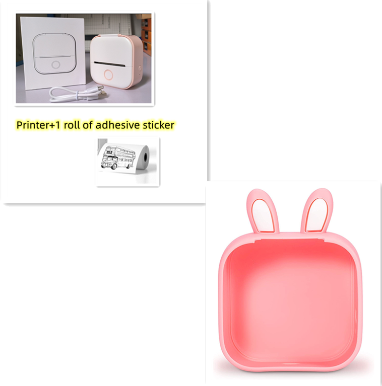 Portable Mini Thermal Label Printer Home Photo Printer Bluetooth Pink SetD USB