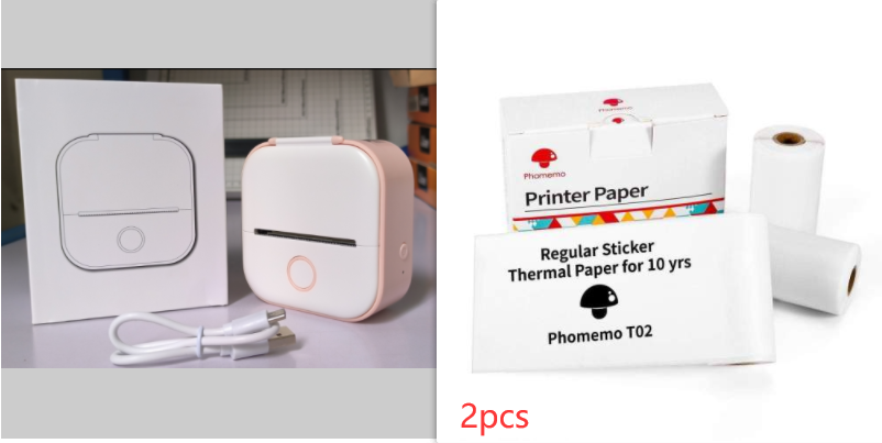 Portable Mini Thermal Label Printer Home Photo Printer Bluetooth Pink set5 USB