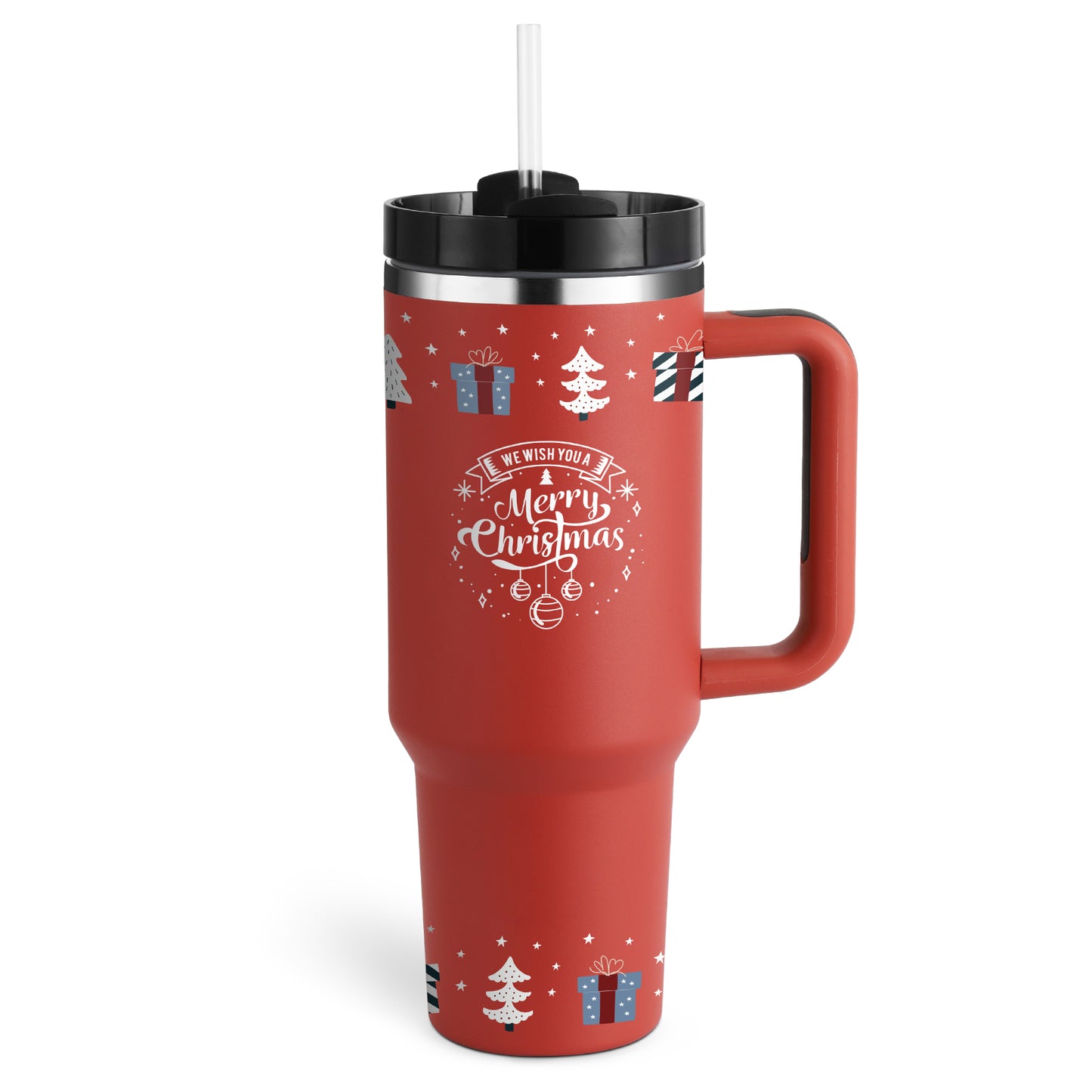 Ochapa 40 Oz Tumbler With Straw Insulated Stainless Steel Spill Proof Vacuum Christmas Red B 1200ML