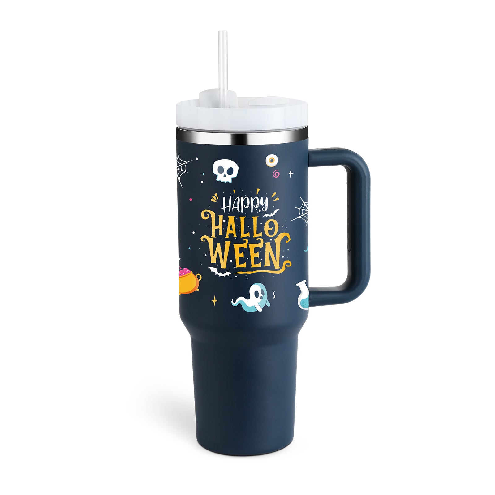 Ochapa 40 Oz Tumbler With Straw Insulated Stainless Steel Spill Proof Vacuum Halloween dark Blue B 1200ML