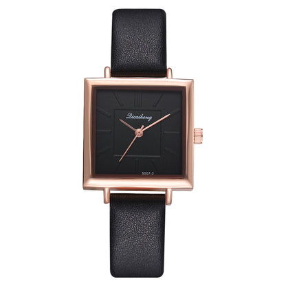 Elegant Square Women's Bracelet Wrist Watch Leather Crystal Ladies Quartz Clock Black