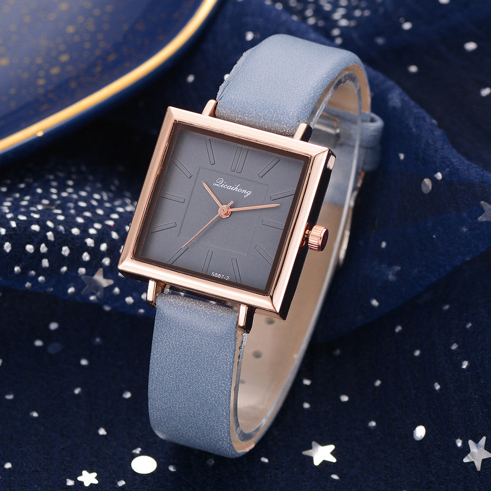 Elegant Square Women's Bracelet Wrist Watch Leather Crystal Ladies Quartz Clock Blue