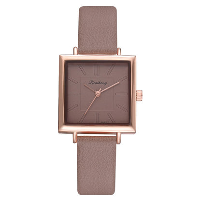 Elegant Square Women's Bracelet Wrist Watch Leather Crystal Ladies Quartz Clock Coffee