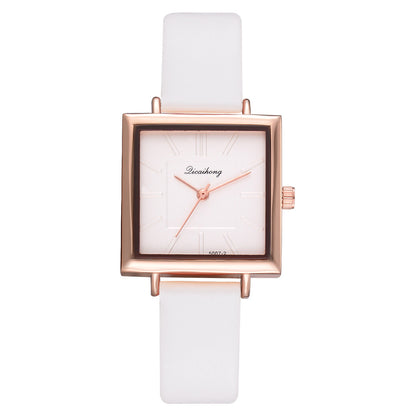 Elegant Square Women's Bracelet Wrist Watch Leather Crystal Ladies Quartz Clock White