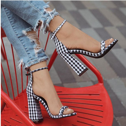 Lovely Women's Plaid Chunky Heel High Heel Female Shoes Black 35