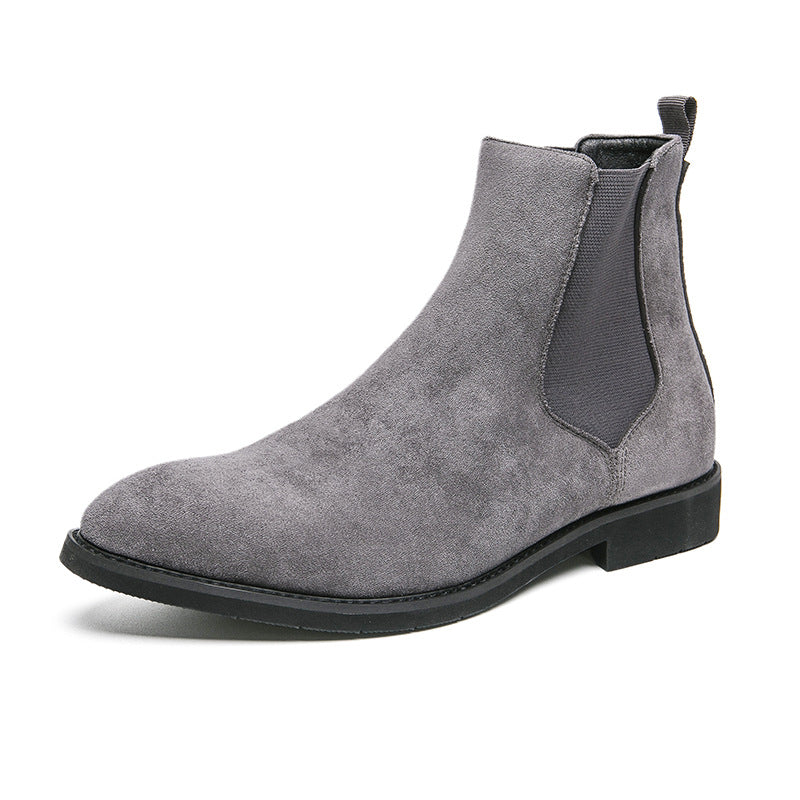 Cute Plus Size High-top Pointed Leather Shoes Men's British Pointed Chelsea Boots Gray 38