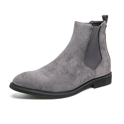 Cute Plus Size High-top Pointed Leather Shoes Men's British Pointed Chelsea Boots Gray 41