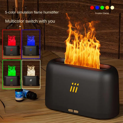 Flame Aroma Diffuser Air Humidifier Ultrasonic Cool Mist Led Essential Black 5color light USB