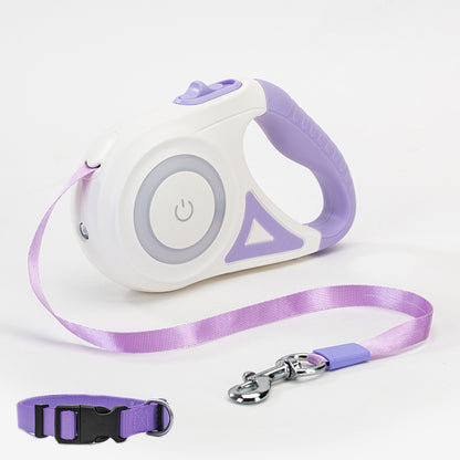 Dog Retractable Leash And Dog Collar Spotlight Pet Dog Cat Traction Rope Purple 5M Tow rope and small collar