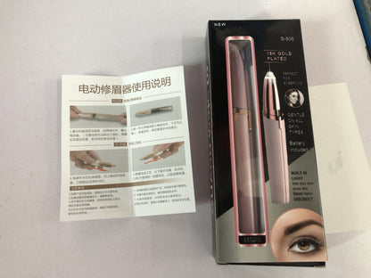 Women's Mini Electric Eyebrow Trimmer Lipstick Brows Pen Hair Remover LED Light Rose Chinese Instructions Battery