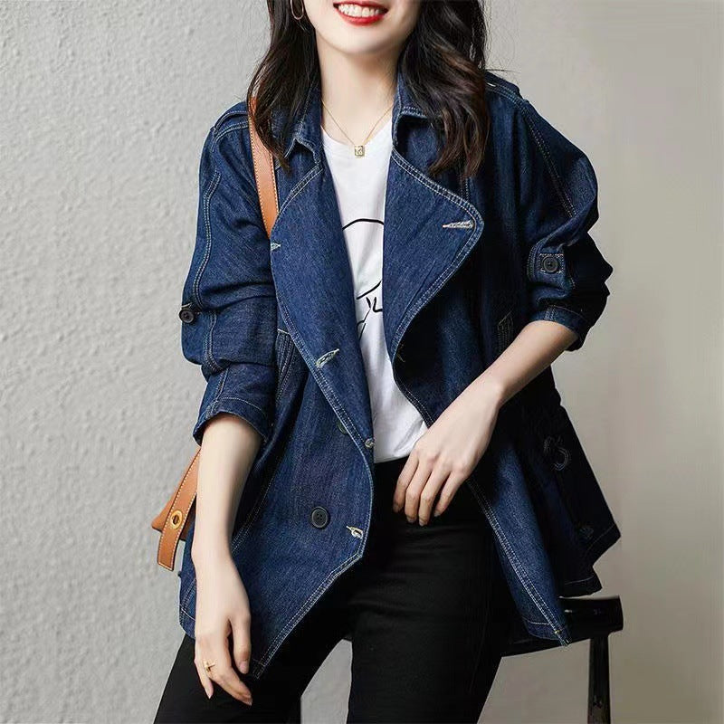 Lovely Women's Fashion Loose Casual Denim Coat Blue 3XL