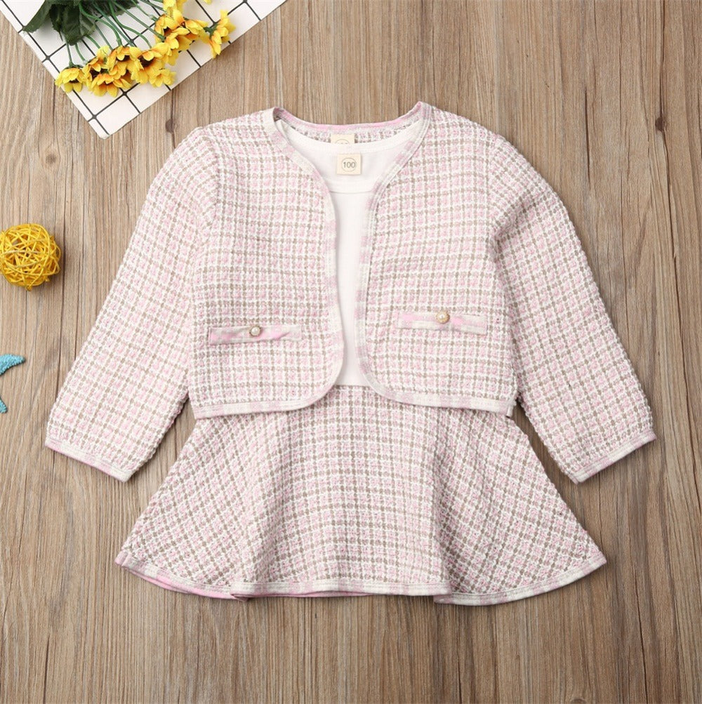 Long-sleeved Dresses Two-piece Children's Baby Small Incense Wind Suit Pink 100cm