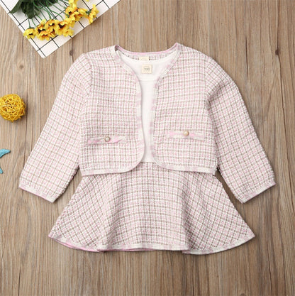 Long-sleeved Dresses Two-piece Children's Baby Small Incense Wind Suit Pink 130cm