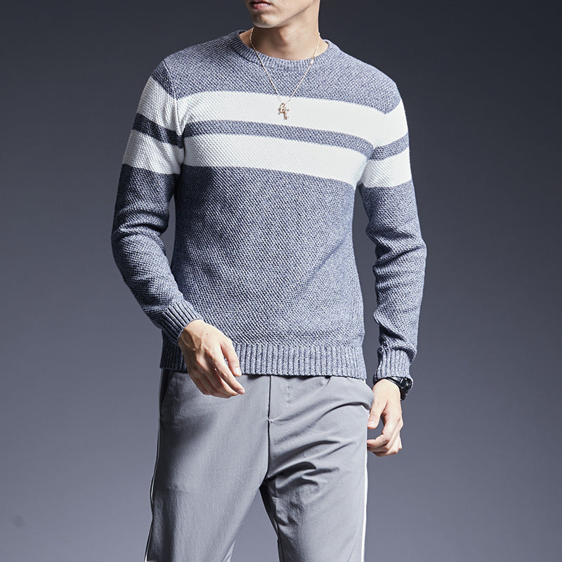 Cute Men's Sweater All-match Sweater Striped Sweater Males Blue 2XL