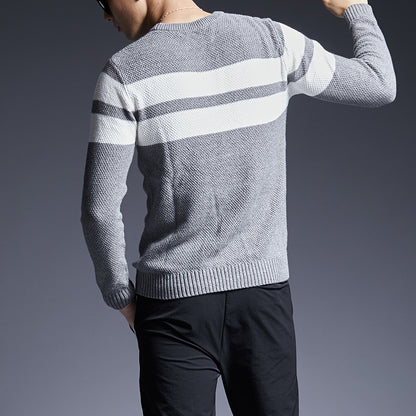 Cute Men's Sweater All-match Sweater Striped Sweater Males Grey 2XL