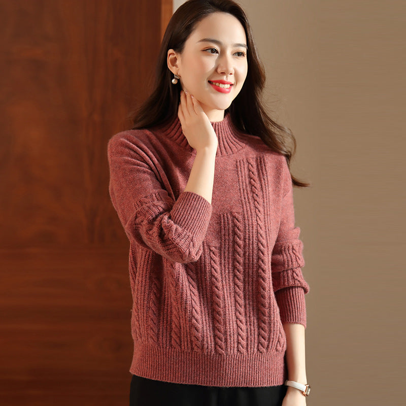 Lovely Female Warm Turtleneck Wool Sweater Women Red L