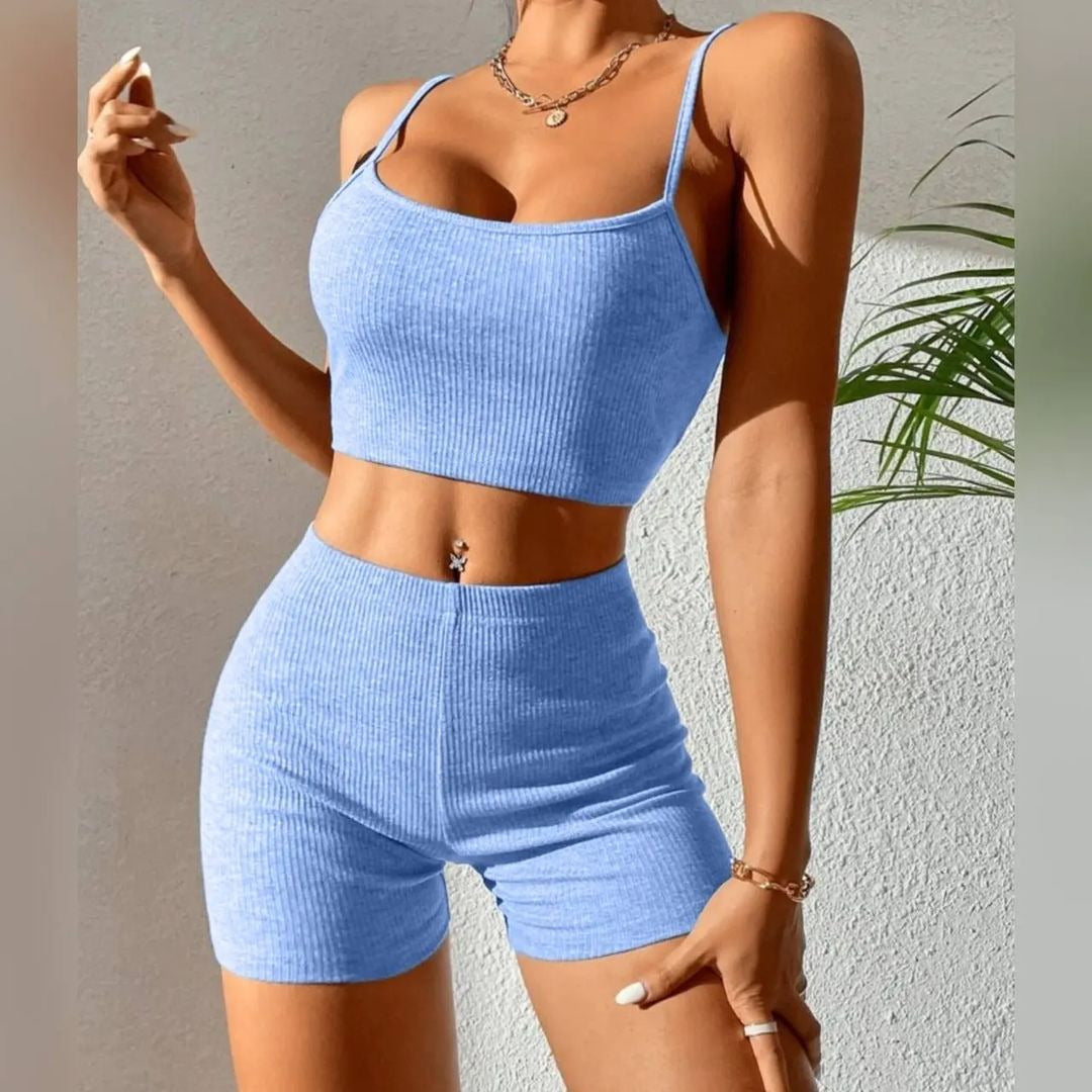 Lovely Women's Sling Fashion Suit Yoga Fitness Exercise Suit Blue L