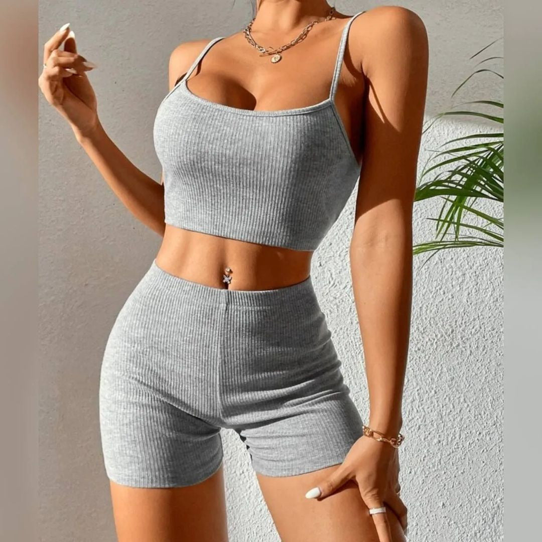 Lovely Women's Sling Fashion Suit Yoga Fitness Exercise Suit Gray L