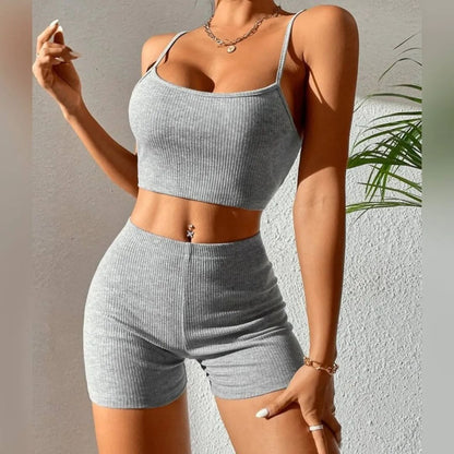 Lovely Women's Sling Fashion Suit Yoga Fitness Exercise Suit Gray M