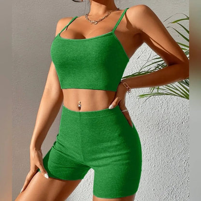 Lovely Women's Sling Fashion Suit Yoga Fitness Exercise Suit Green L