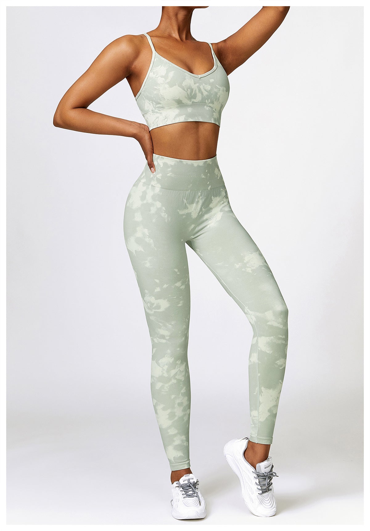 Camouflage Seamless Yoga Suit Quick-drying High Waist Running Workout Clothes Gray Green Bra Trousers L