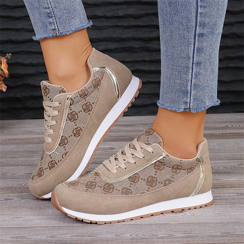 Lace-up Sneakers Casual Fashion Lightweight Breathable Walking Running Sports Camel Size35