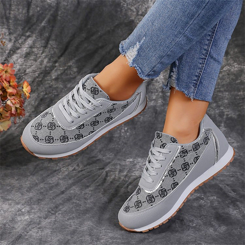 Lace-up Sneakers Casual Fashion Lightweight Breathable Walking Running Sports Grey Size35