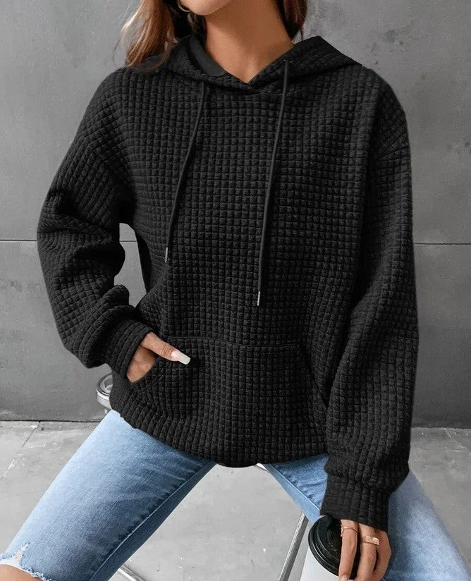 Women's Loose Casual Solid Color Long-sleeved Sweater Black 2XL