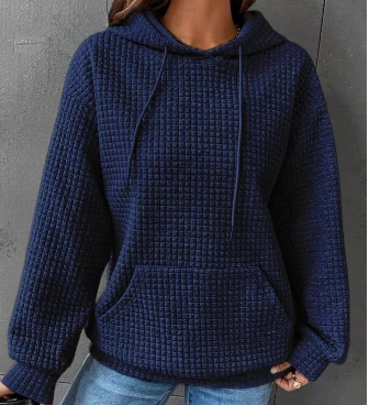 Women's Loose Casual Solid Color Long-sleeved Sweater Blue 2XL