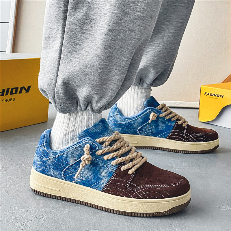 Leisure Denim Board Shoes Men Lace-up Flats Skateboard Denim Blue 39