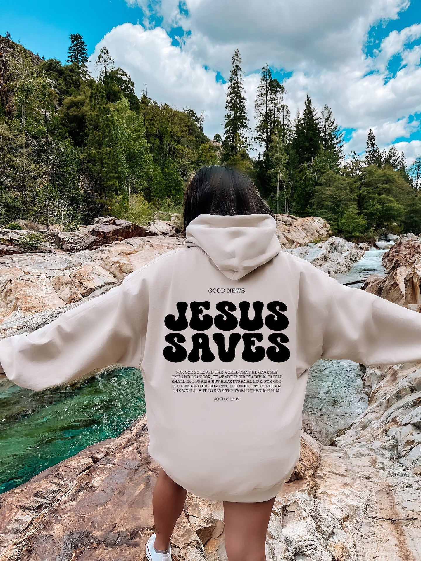 Jesus Saves Hoodie Bible Verses Appear Church Sweater Apricot 2XL