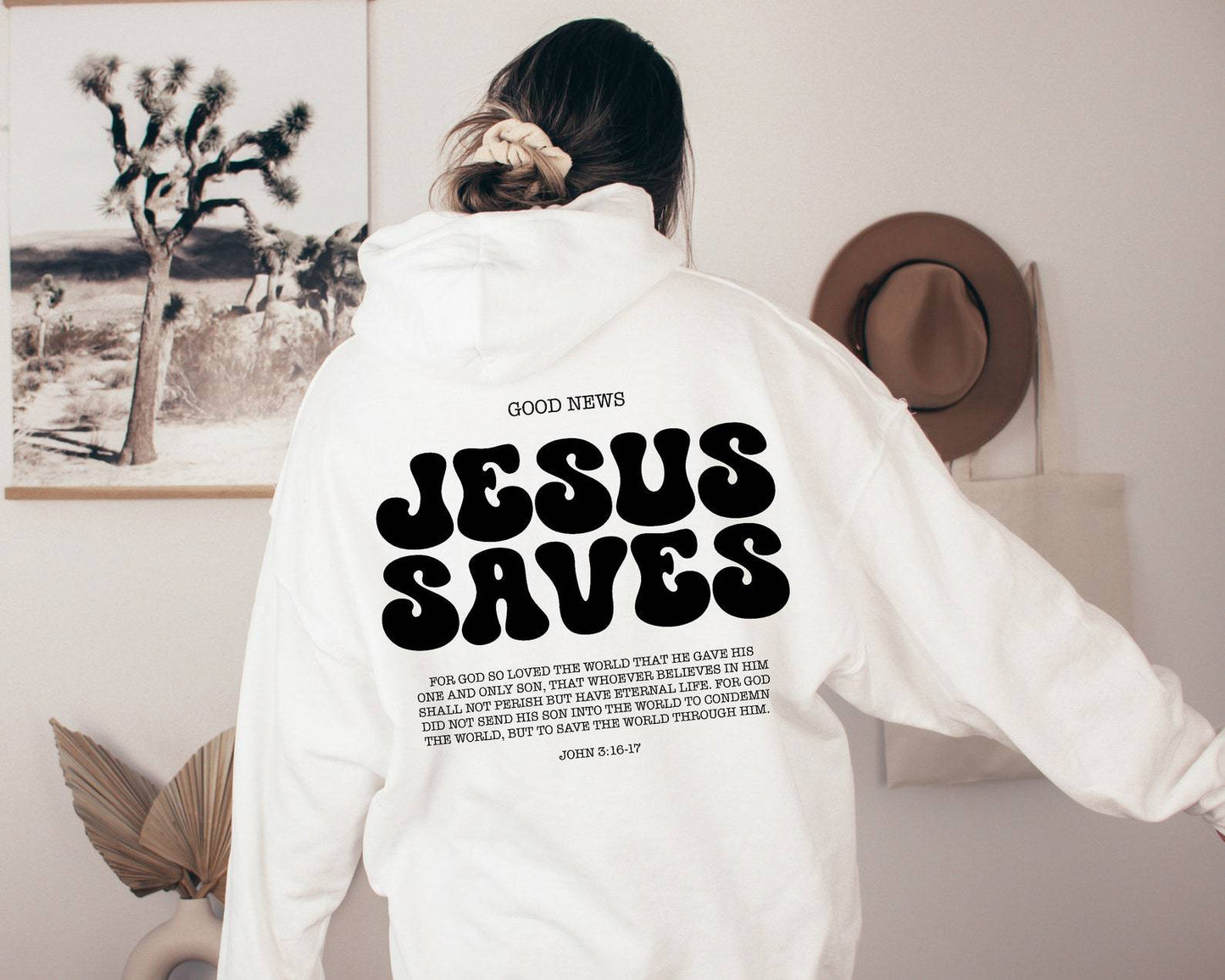 Jesus Saves Hoodie Bible Verses Appear Church Sweater White 2XL